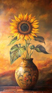 花瓶中的向日葵油画