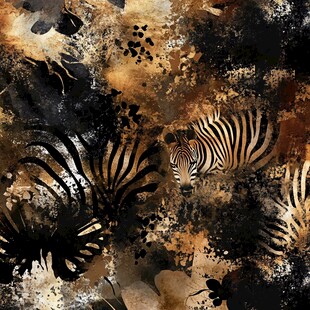 斑马在抽象水墨背景中