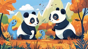 秋日里熊猫与恐龙的奇遇