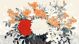 多彩花卉插画 花瓶中的花束