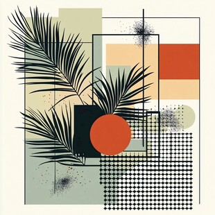 热带植物几何抽象插画