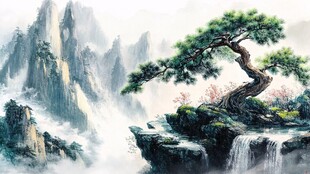 黄山迎客松山水美景图