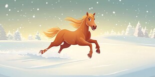 雪地中奔腾的金色骏马