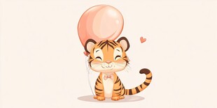 可爱小老虎持气球萌态足