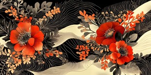 花卉与线条交织的艺术图案