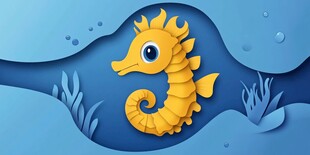 可爱折纸风黄色小海马