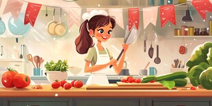 厨房中的快乐烹饪时刻