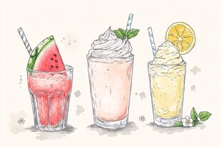 手绘三款美味清凉夏日饮品