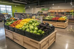 超市内色彩缤纷的蔬果陈列