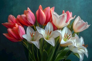 艳丽百合与郁金香花束