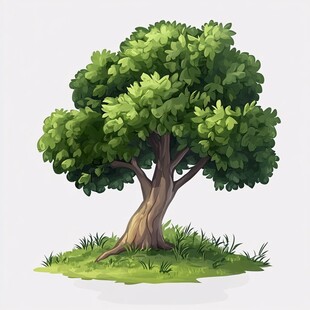 卡通风格茂盛的单棵绿树