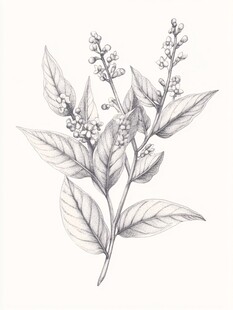 手绘植物枝叶与小花