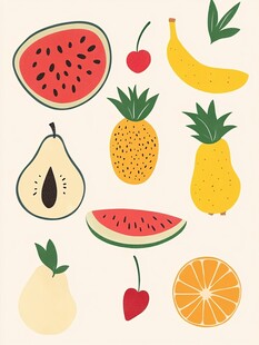 可爱手绘水果集合插画