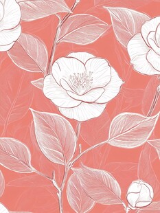 粉色背景白色山茶花图案