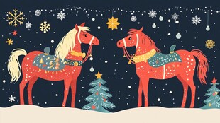 圣诞双马雪景图