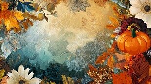 秋日缤纷花卉南瓜装饰背景