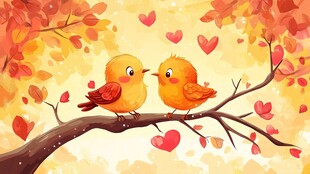 秋日枝头双鸟的浪漫时刻