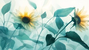 梦幻向日葵绿叶清新插画