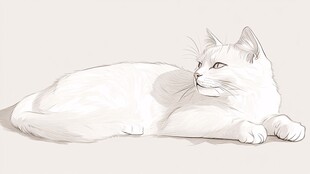 卧躺的优雅白色猫咪