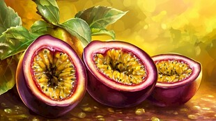 色彩缤纷的切开百香果