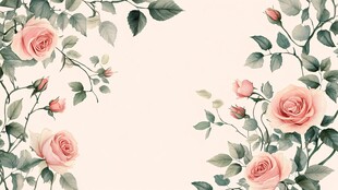 粉色玫瑰花卉边框插画