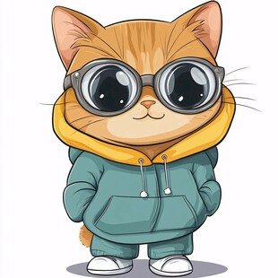 戴墨镜穿卫衣的可爱猫咪