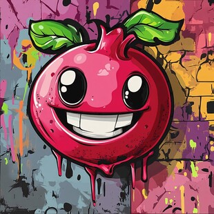 卡通红果笑脸涂鸦艺术