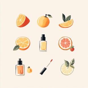 柑橘系美妆插画元素