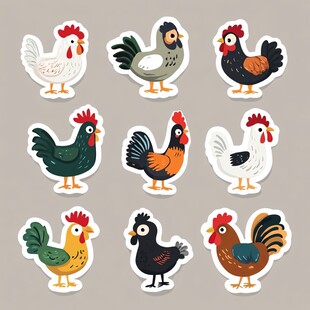 可爱卡通鸡贴纸集合