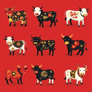 牛年吉祥图案 多彩牛形象