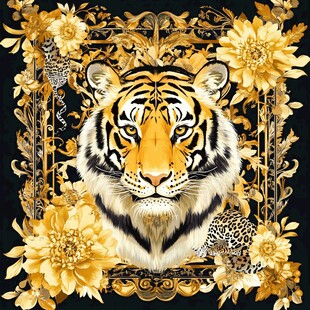 金虎繁花华丽图案设计