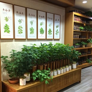 传统中药房的绿植与药材展示