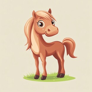 可爱卡通小马站在草地上