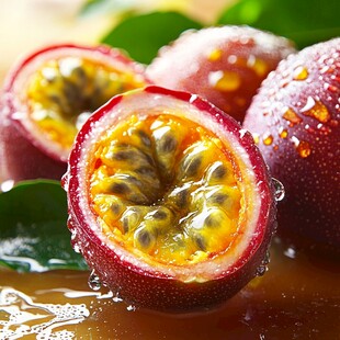 新鲜多汁的切开百香果