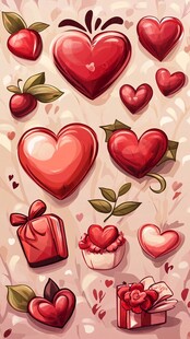 可爱爱心与礼物插画素材