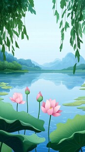 夏日湖畔荷花美景