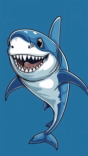 可爱卡通鲨鱼形象插画