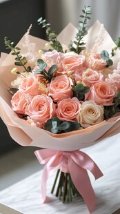 浪漫粉色系玫瑰花束
