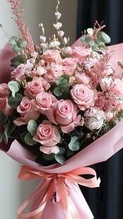 浪漫粉色玫瑰花束赏