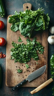 砧板上的新鲜蔬菜与刀具