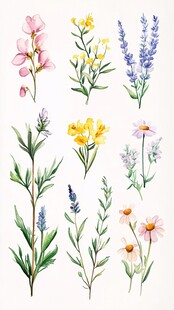 水彩绘多彩花卉集合