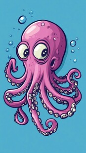 可爱紫章鱼在蓝色海洋中游弋