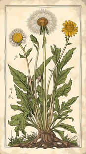 复古风蒲公英植物插画