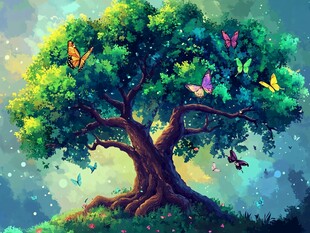 梦幻大树与缤纷蝴蝶