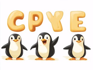 企鹅围绕字母CPYE的场景