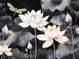 水墨荷花蜻蜓雅致图景