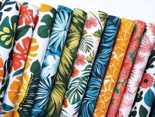 多彩花卉植物图案布料