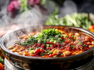 热气腾腾的美味麻辣火锅