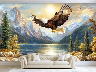 雄鹰翱翔山水间壁画