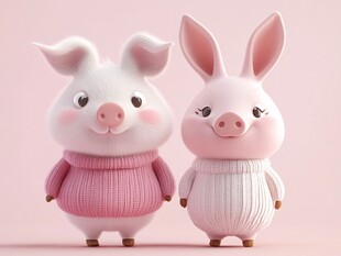 可爱猪兔萌趣同框